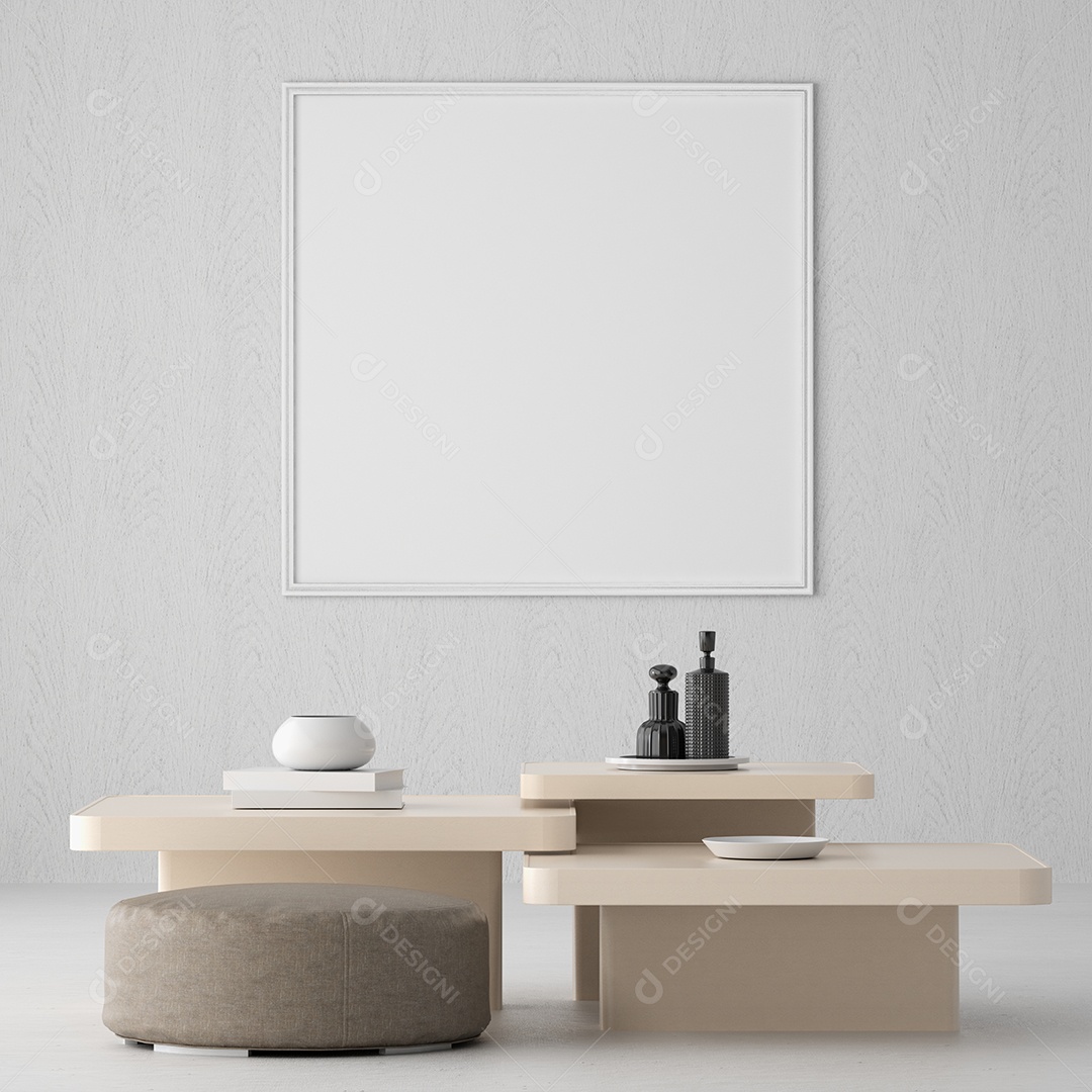 Moldura de foto de maquete de ilustração 3D na bela parede na sala da galeria ou no salão do lugar de luxo, decorada com ornamento de conceito, renderização