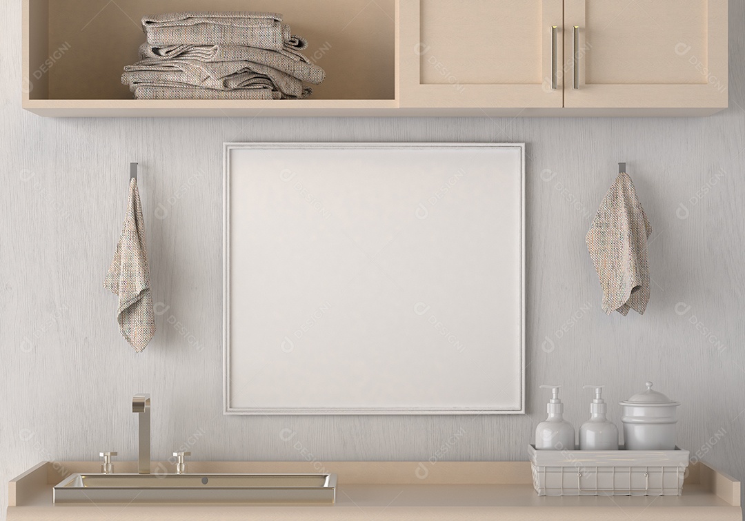 Moldura de foto de maquete de ilustração 3D na bela parede na sala da galeria ou no salão do lugar de luxo, decorada com ornamento de conceito, renderização