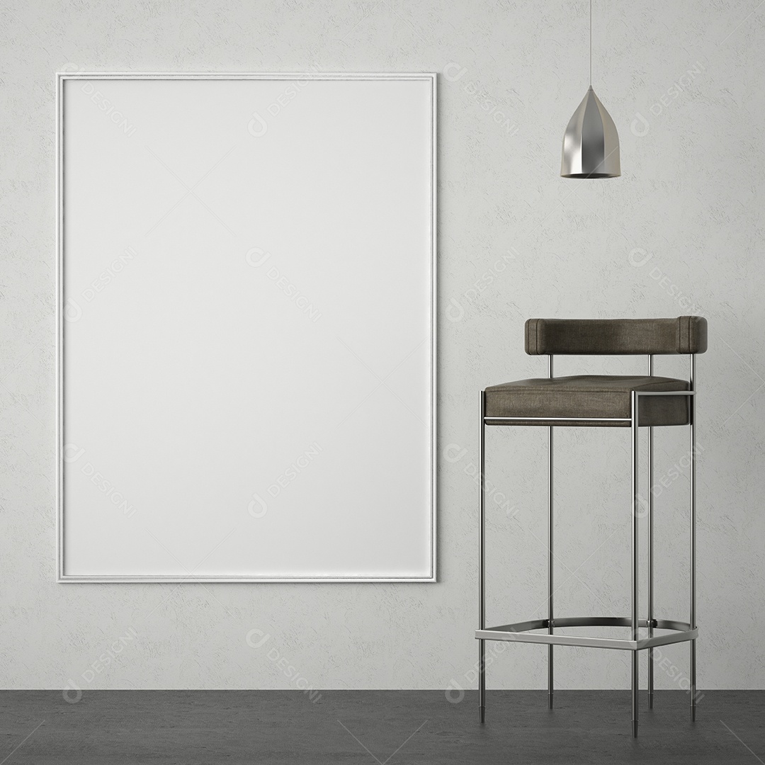 Moldura de foto de maquete de ilustração 3D na bela parede na sala da galeria ou no salão do lugar de luxo, decorada com ornamento de conceito, renderização