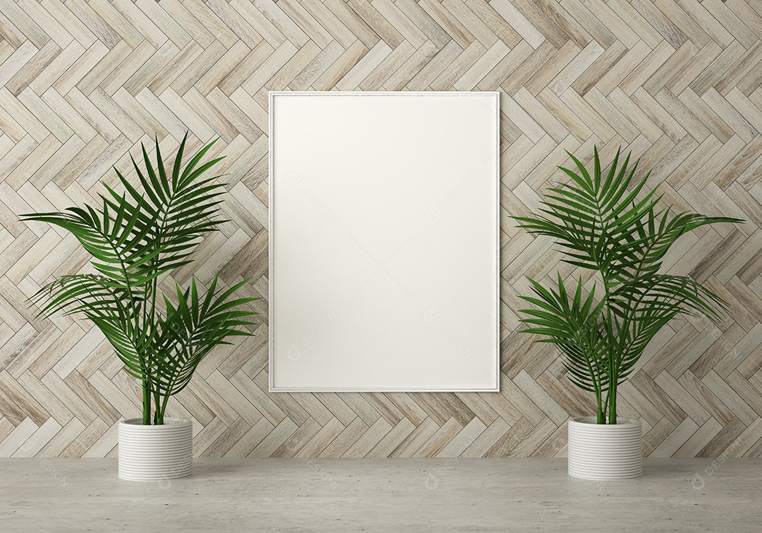 Moldura de foto de maquete de ilustração 3D na bela parede na sala da galeria ou no salão do lugar de luxo, decorada com ornamento de conceito, renderização