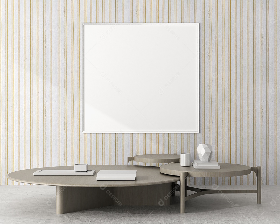 Moldura de foto de maquete de ilustração 3D na bela parede na sala da galeria ou no salão do lugar de luxo, decorada com ornamento de conceito, renderização