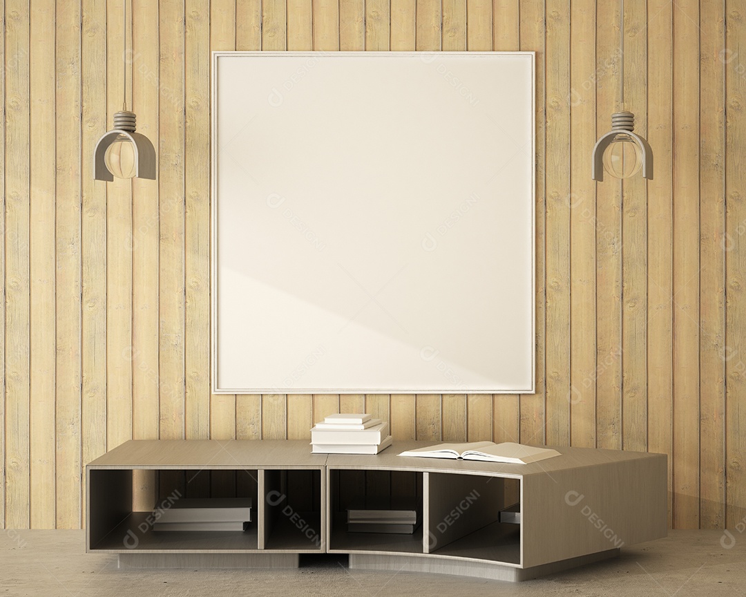 Moldura de foto de maquete de ilustração 3D na bela parede na sala da galeria ou no salão do lugar de luxo, decorada com ornamento de conceito, renderização