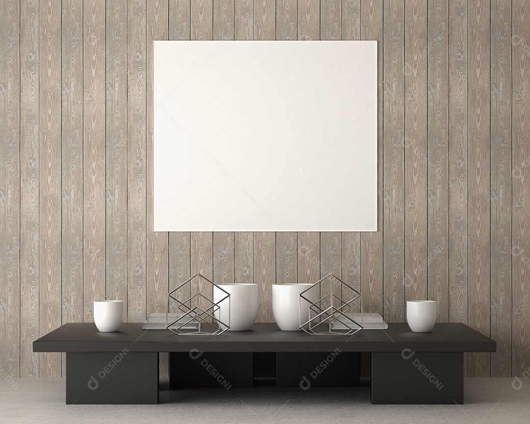Moldura de foto de maquete de ilustração 3D na bela parede na sala da galeria ou no salão do lugar de luxo, decorada com ornamento de conceito, renderização