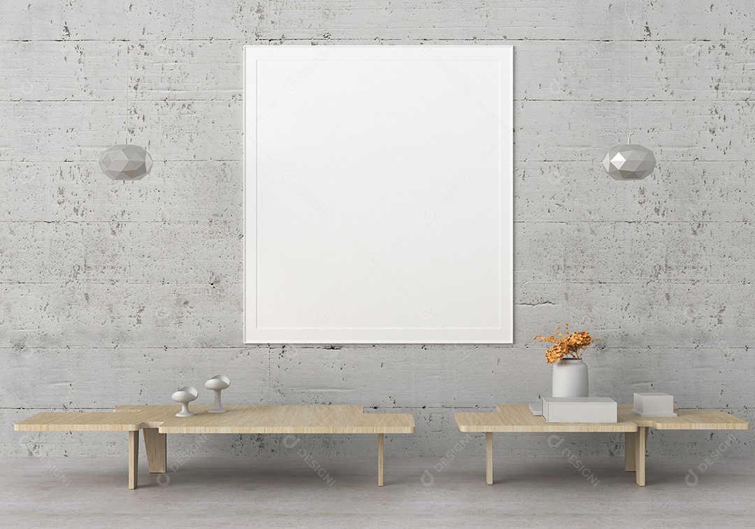 Moldura de foto de maquete de ilustração 3D na bela parede na sala da galeria ou no salão do lugar de luxo, decorada com ornamento de conceito, renderização