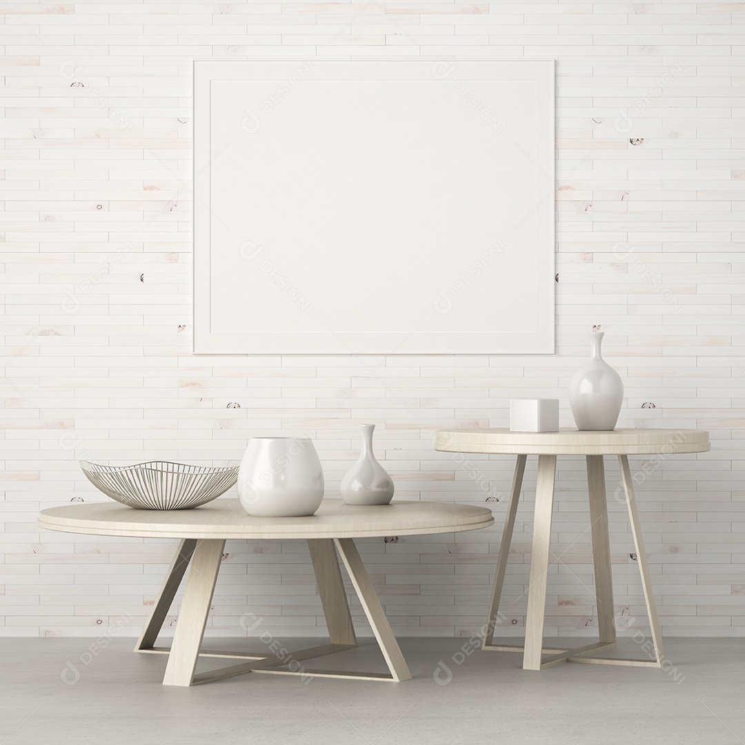 Moldura de foto de maquete de ilustração 3D na bela parede na sala da galeria ou no salão do lugar de luxo, decorada com ornamento de conceito, renderização