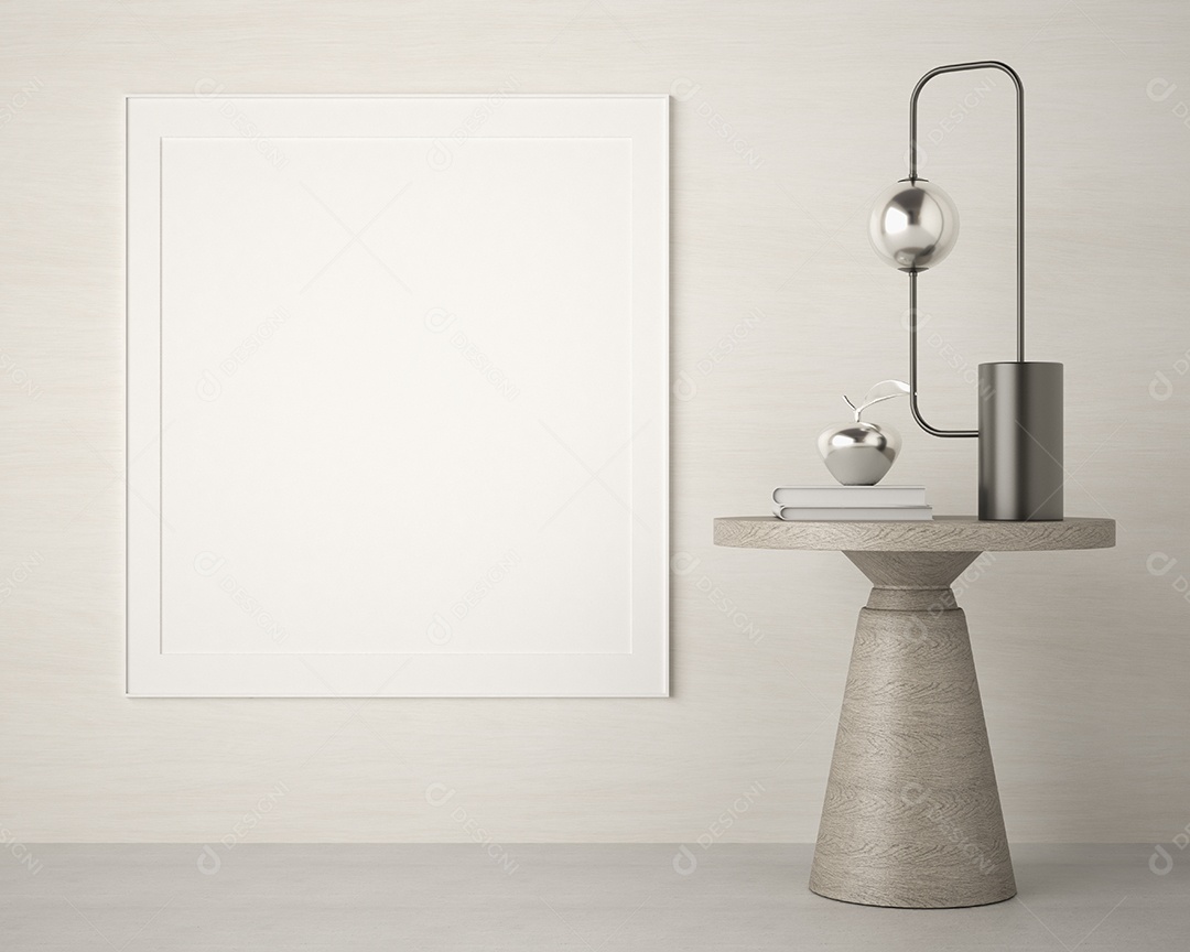 Moldura de foto de maquete de ilustração 3D na bela parede na sala da galeria ou no salão do lugar de luxo, decorada com ornamento de conceito, renderização