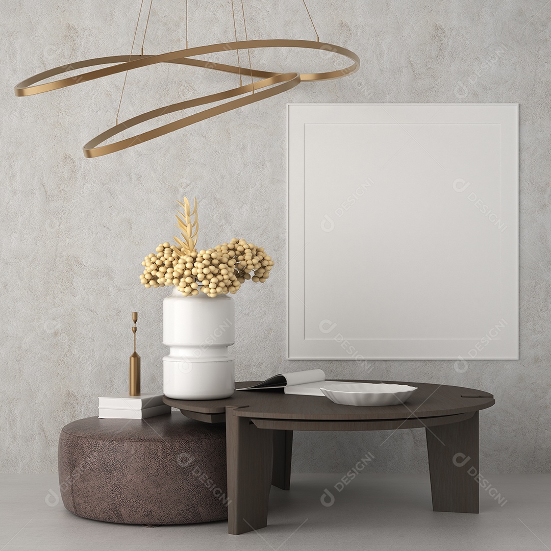 Moldura de foto de maquete de ilustração 3D na bela parede na sala da galeria ou no salão do lugar de luxo, decorada com ornamento