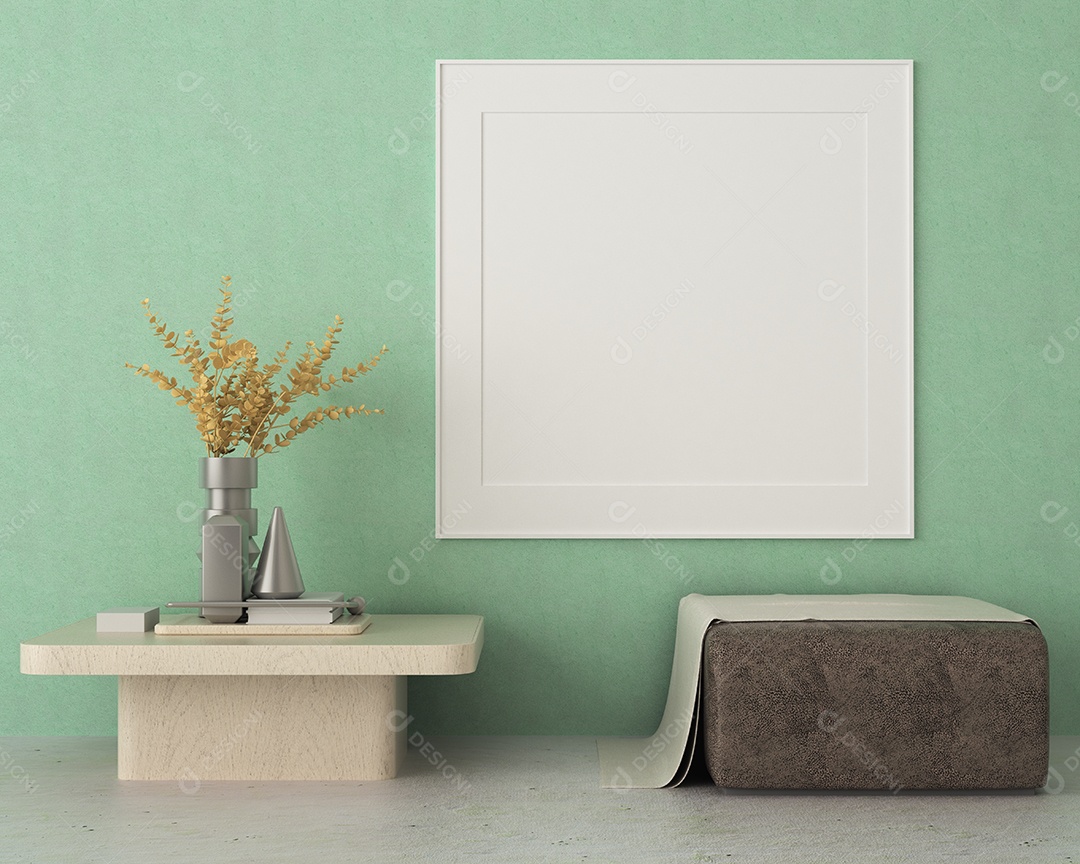 Moldura de foto de maquete de ilustração 3D na bela parede na sala da galeria ou no salão do lugar de luxo, decorada com ornamento de conceito, renderização