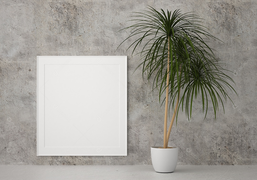 Moldura de foto de maquete de ilustração 3D na bela parede na sala da galeria ou no salão do lugar de luxo, decorada com ornamento de conceito, renderização