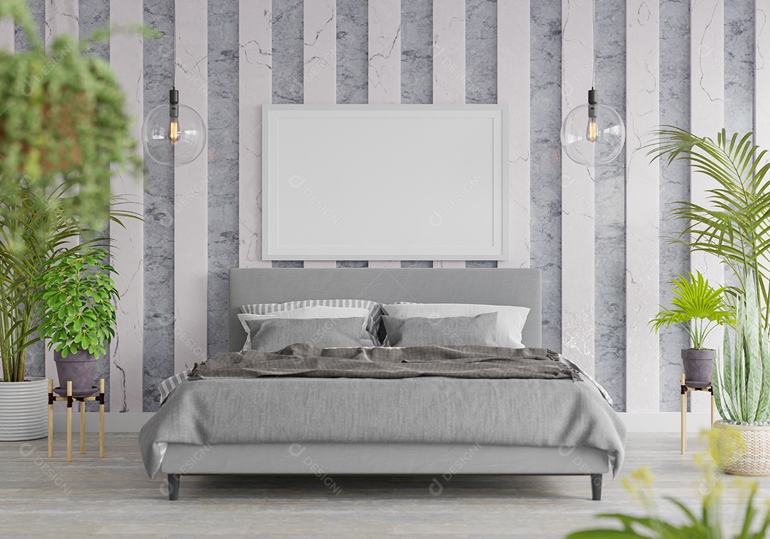 Placa grande de maquete de ilustração 3D com moldura na sala de jantar em casa ou restaurante, cores pastel interiores de estilo escandinavo