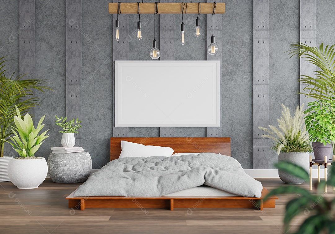 Placa grande de maquete de ilustração 3D com moldura na sala de jantar em casa ou restaurante, cores pastel interiores de estilo escandinavo