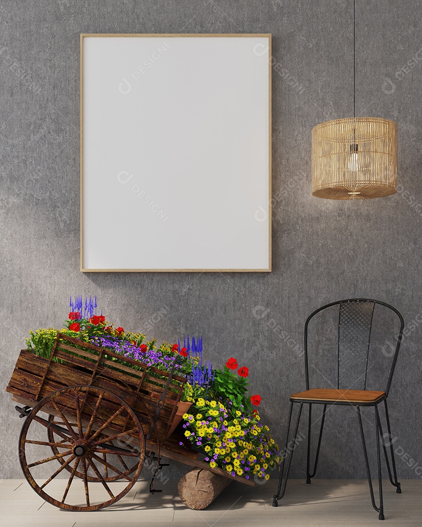 Molduras para fotos de maquete de ilustração 3D na bela parede no salão da galeria ou no saguão do edifício de luxo, decorado com interior