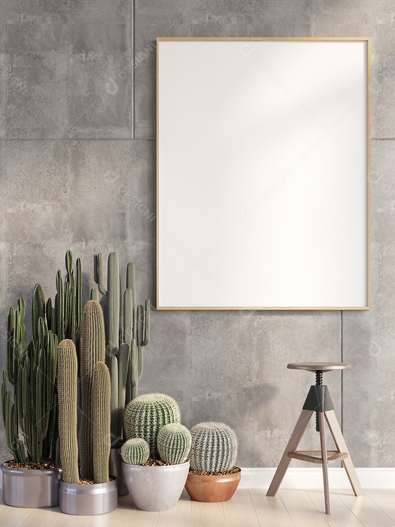 Molduras para fotos de maquete de ilustração 3D no quarto das crianças ou no quarto do berçário, cores pastel interiores de estilo escandinavo