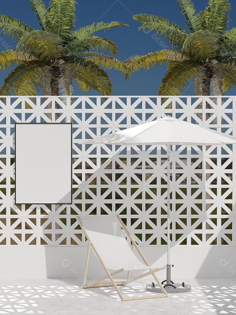 Placa grande de maquete de ilustração 3D com moldura na sala de jantar em casa ou restaurante, cores pastel interiores de estilo escandinavo