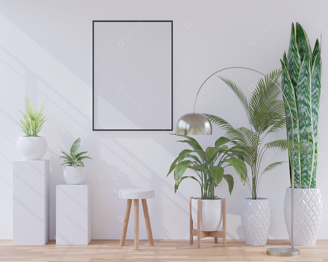 Moldura de foto de maquete de ilustração 3D na bela parede na sala da galeria ou no salão do lugar de luxo, decorada com ornamento