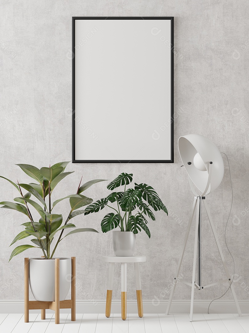 Molduras para fotos de maquete de ilustração 3D na bela parede no salão da galeria ou no saguão do edifício de luxo, decorado com interior de estilo