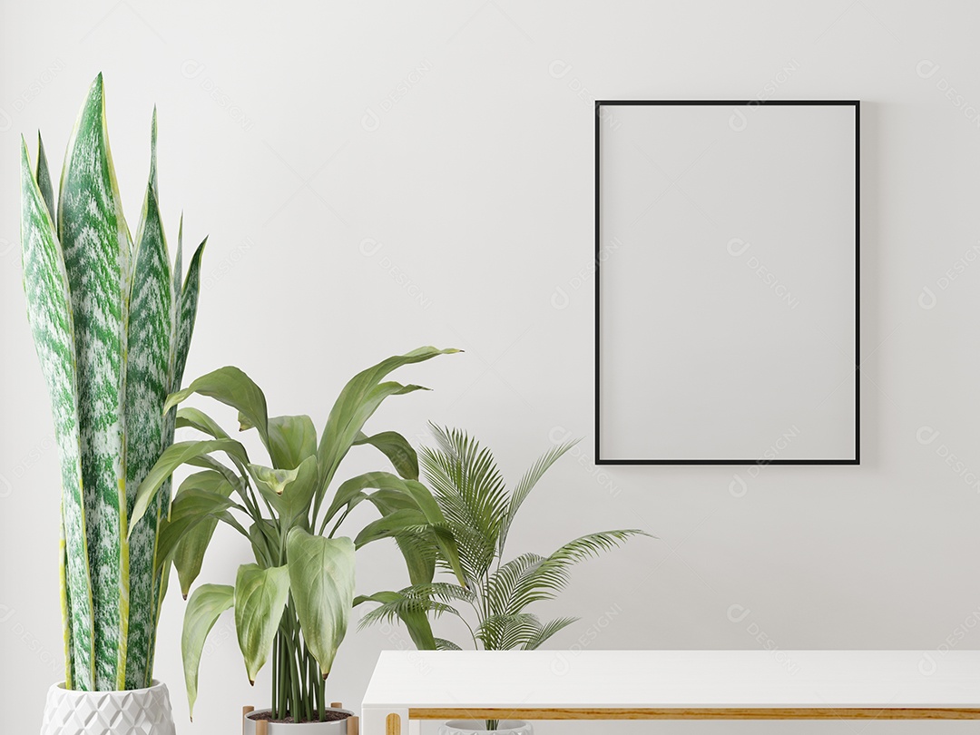 Molduras para fotos de maquete de ilustração 3D na bela parede no salão da galeria ou no saguão do edifício de luxo, decorado com interior de estilo