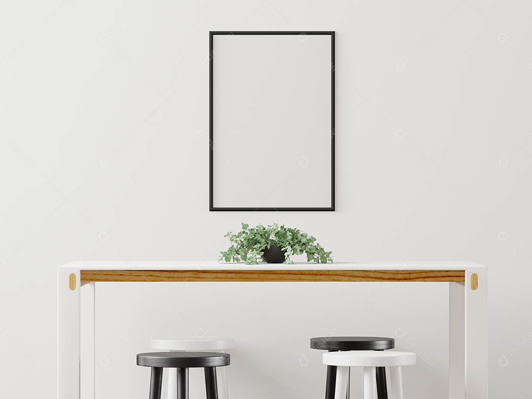 Molduras para fotos de maquete de ilustração 3D na bela parede no salão da galeria ou no saguão do edifício de luxo, decorado com interior de estilo