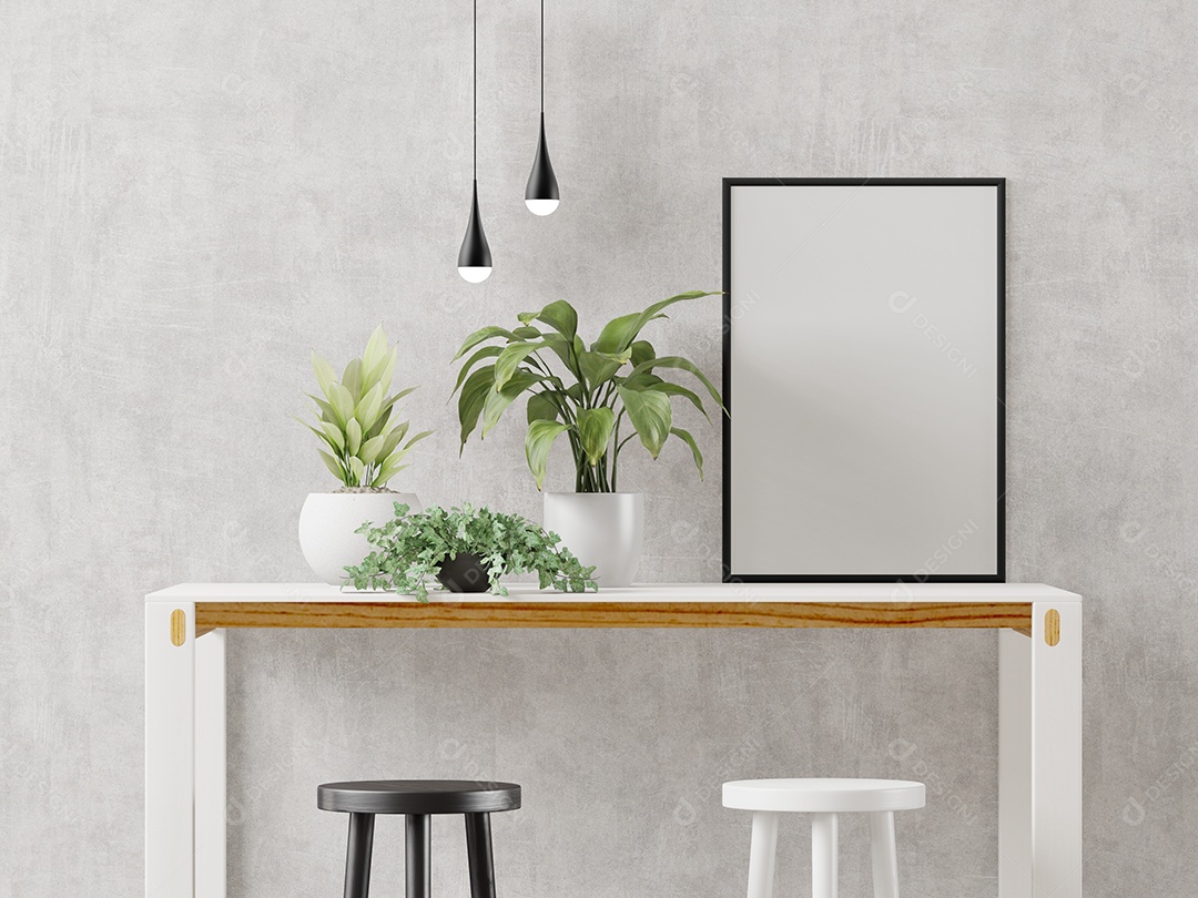 Molduras para fotos de maquete de ilustração 3D na bela parede no salão da galeria ou no saguão do edifício de luxo, decorado com interior de estilo