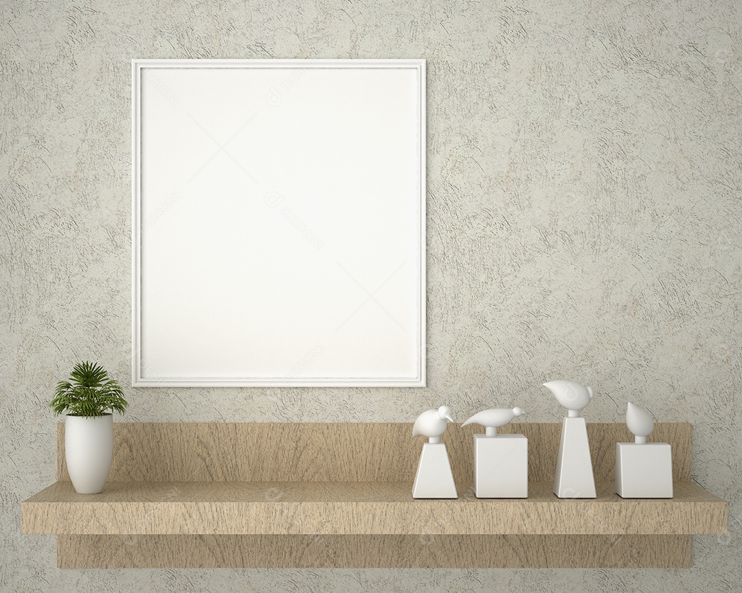 Molduras para fotos de maquete de ilustração 3D na bela parede no salão da galeria ou no saguão do edifício de luxo, decorado com interior de estilo escandinavo