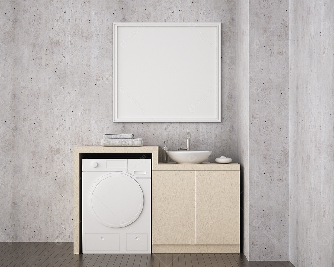 Molduras para fotos de maquete de ilustração 3D na bela parede no salão da galeria ou no saguão do edifício de luxo, decorado com interior de estilo escandinavo