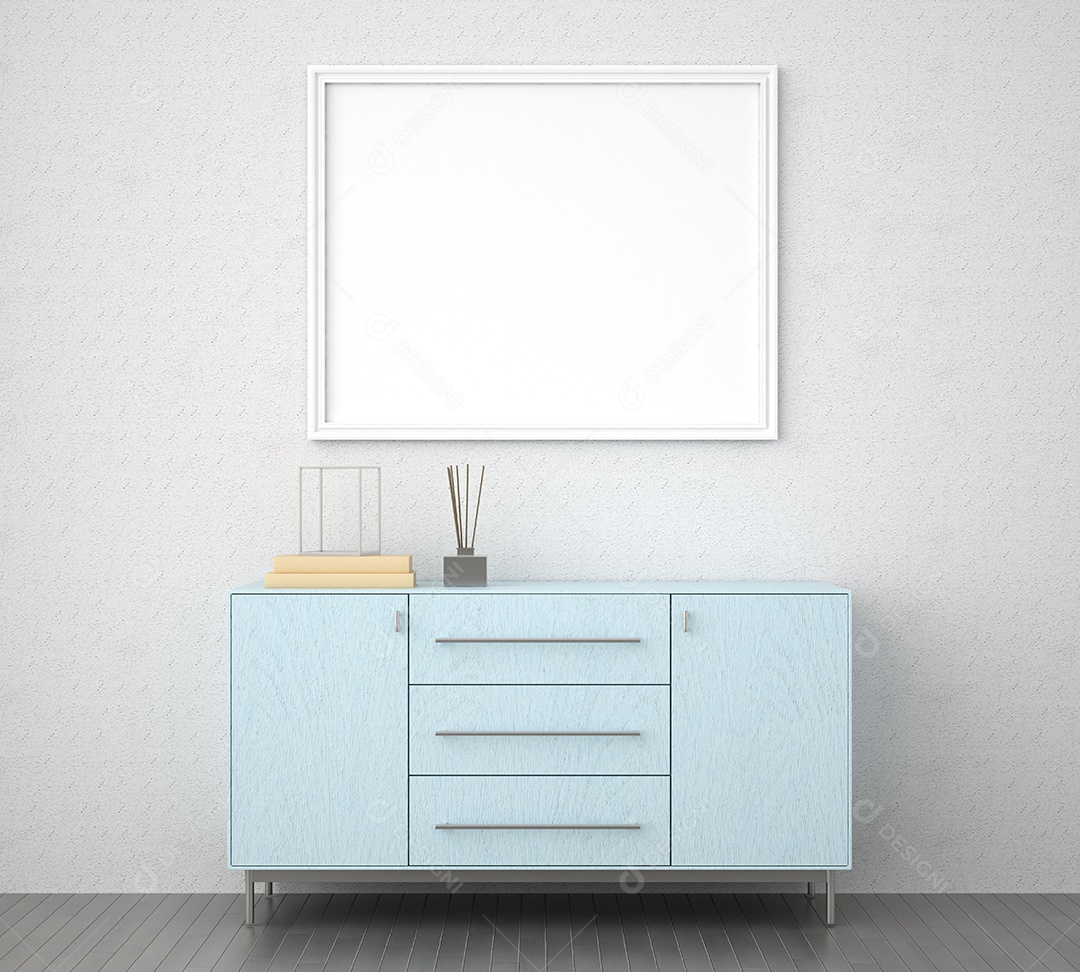 Moldura de foto de maquete de ilustração 3D na bela parede na sala da galeria ou no salão do lugar de luxo, decorada com ornamento de conceito, renderização