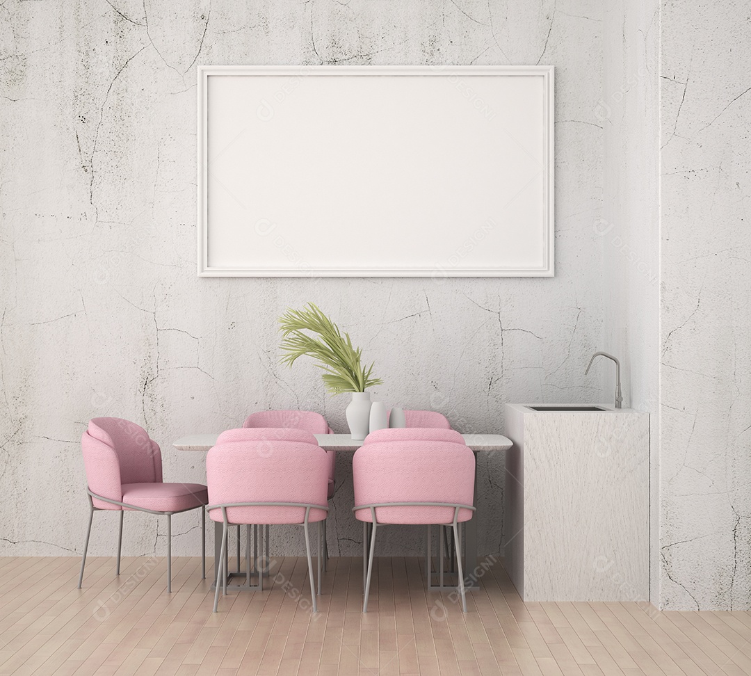 Moldura de foto de maquete de ilustração 3D na bela parede na sala da galeria ou no salão do lugar de luxo, decorada com ornamento de conceito, renderização