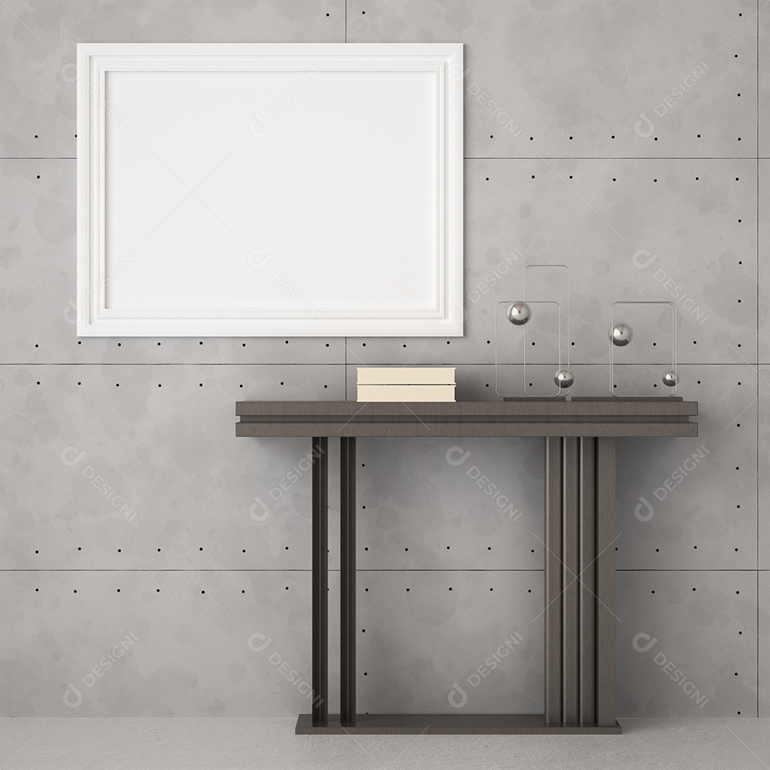 Molduras para fotos de maquete de ilustração 3D na bela parede no salão da galeria ou no saguão do edifício de luxo, decorado com interior