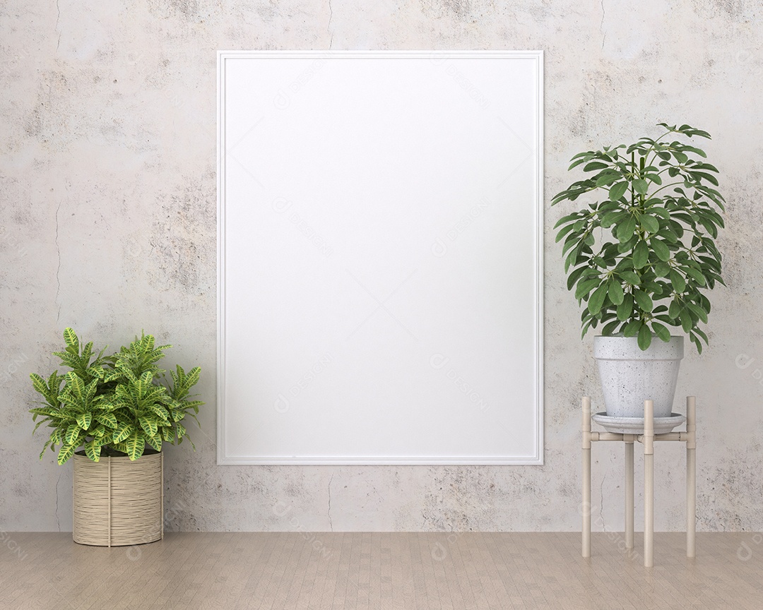 Molduras para fotos de maquete de ilustração 3D na bela parede no salão da galeria ou no saguão do edifício de luxo, decorado com interior