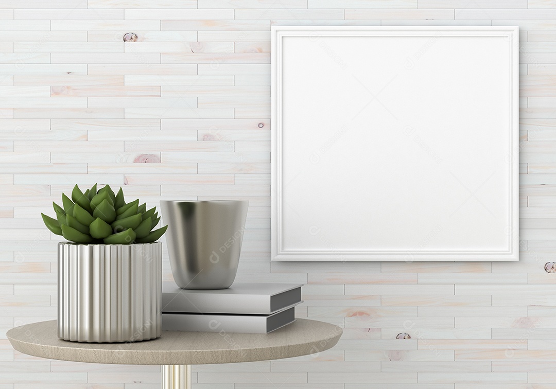 Molduras para fotos de maquete de ilustração 3D na bela parede no salão da galeria ou no saguão do edifício de luxo, decorado com interior