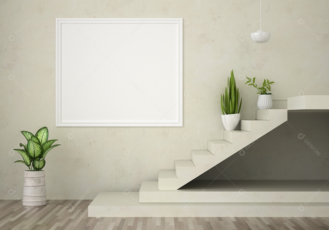 Moldura de foto de maquete de ilustração 3D na bela parede na sala da galeria ou no salão do lugar de luxo, decorada com ornamento de conceito, renderização