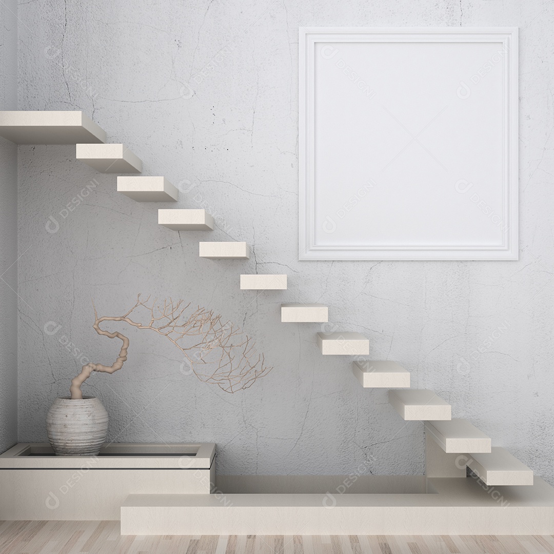 Moldura de foto de maquete de ilustração 3D na bela parede na sala da galeria ou no salão do lugar de luxo, decorada com ornamento de conceito, renderização