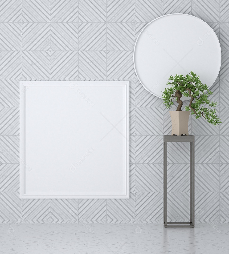 Moldura de foto de maquete de ilustração 3D na bela parede na sala da galeria ou no salão do lugar de luxo, decorada com ornamento de conceito, renderização