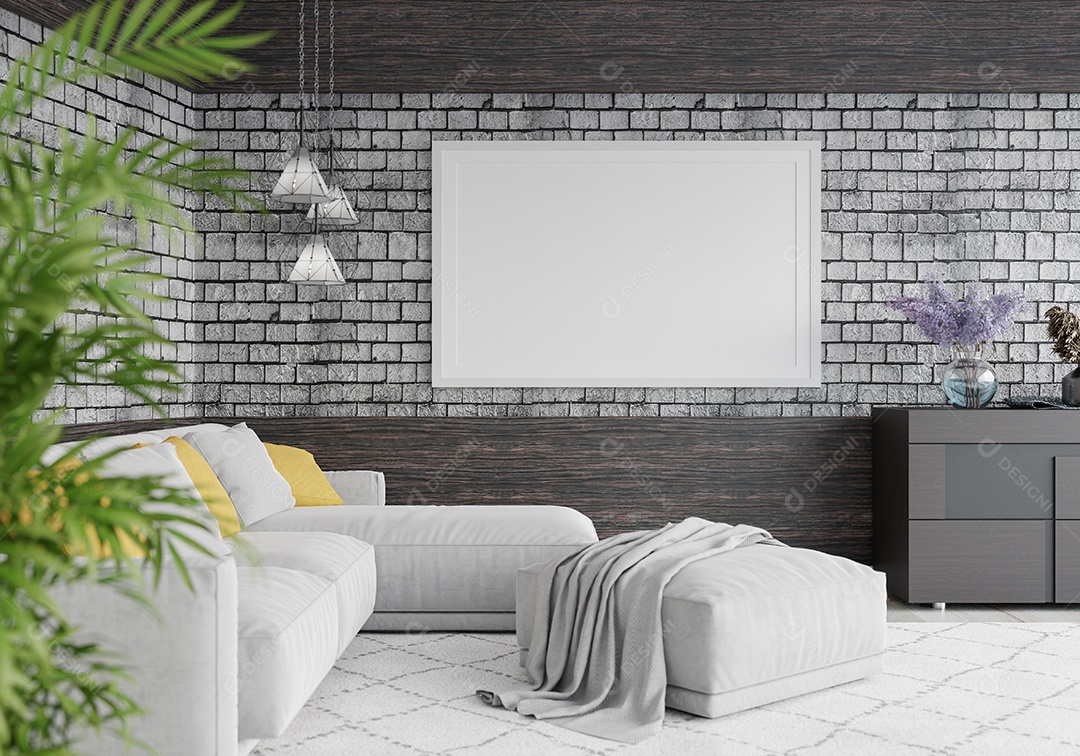 Molduras para fotos de maquete de ilustração 3D na parede de madeira sobre a banheira de hidromassagem