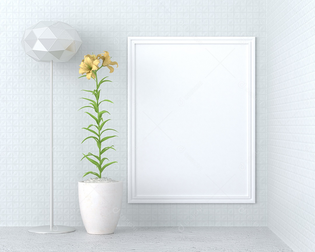 Moldura de foto de maquete de ilustração 3D na bela parede na sala da galeria ou no salão do lugar de luxo, decorada com ornamento