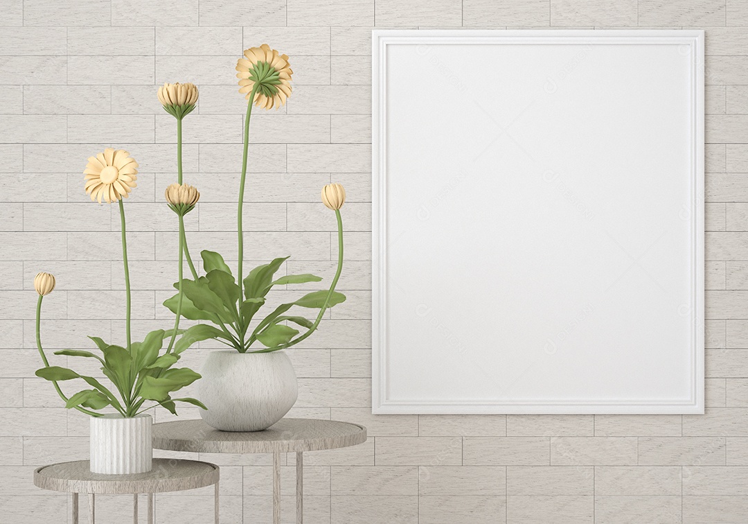 Moldura de foto de maquete de ilustração 3D na bela parede na sala da galeria ou no salão do lugar de luxo, decorada com ornamento