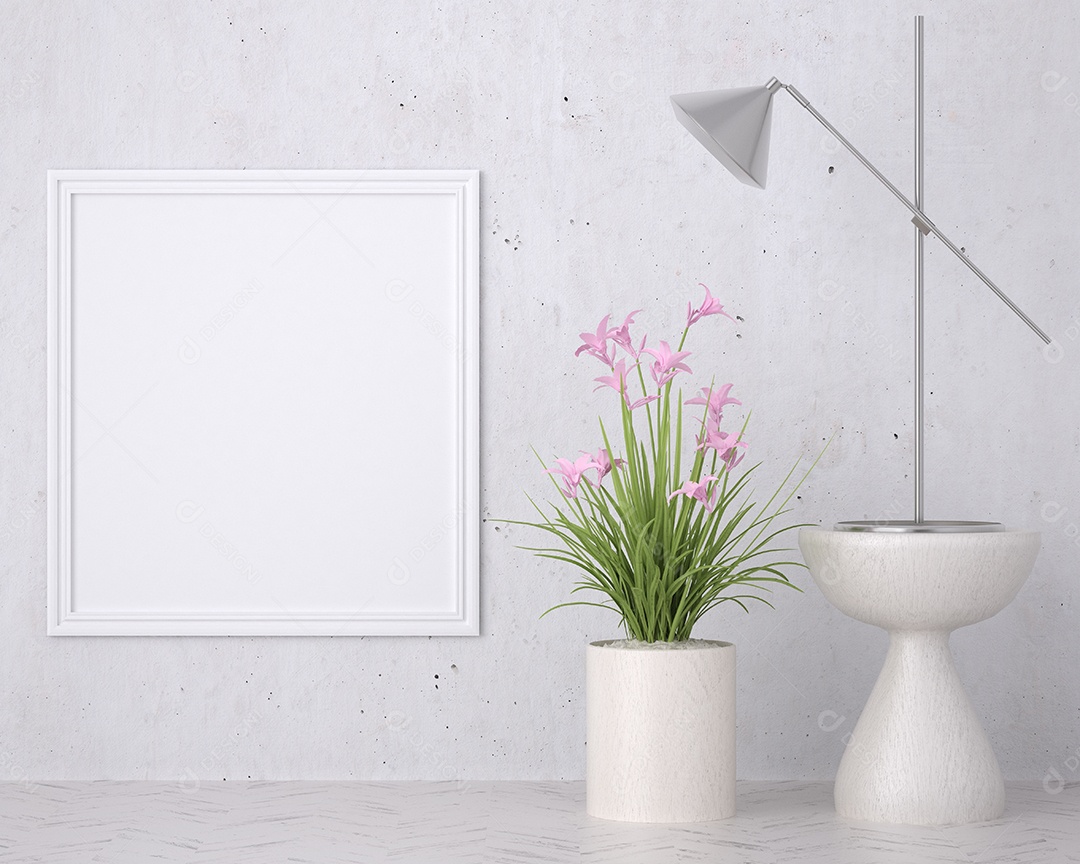 Moldura de foto de maquete de ilustração 3D na bela parede na sala da galeria ou no salão do lugar de luxo, decorada com ornamento