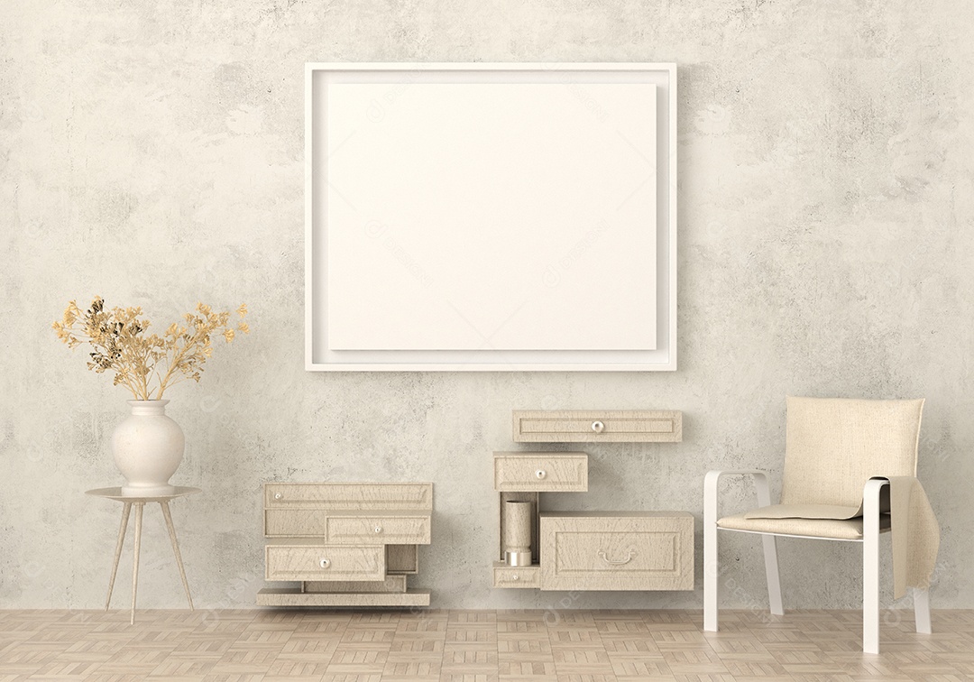 Moldura de foto de maquete de ilustração 3D na bela parede na sala da galeria ou no salão do lugar de luxo, decorada com ornamento