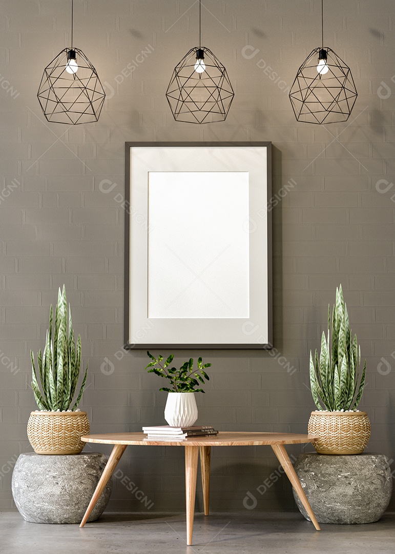 Moldura de foto de maquete de ilustração 3D na bela parede na sala da galeria ou no salão do lugar de luxo, decorada com ornamento de conceito, renderização