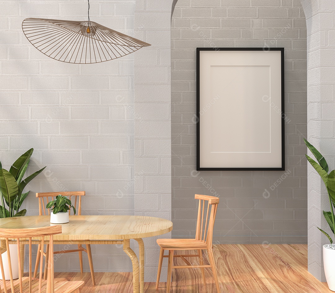 Moldura de foto de maquete de ilustração 3D na bela parede na sala da galeria ou no salão do lugar de luxo, decorada com ornamento de conceito, renderização