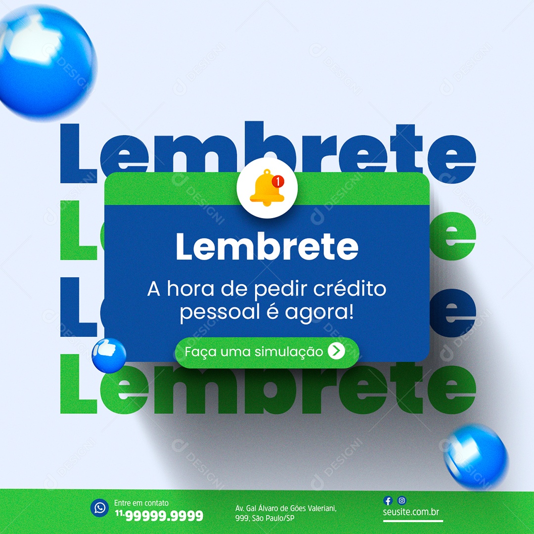 A hora de pedir crédito pessoal é agora Empréstimo Social Media PSD Editável