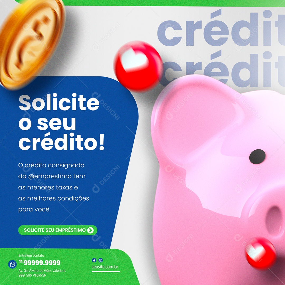 Solicite o seu crédito Empréstimo Social Media PSD Editável