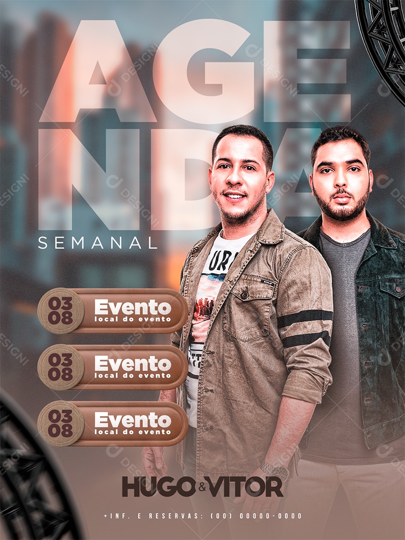 Agenda Semanal Hugo e Vitor Flyer Social Media PSD Editável