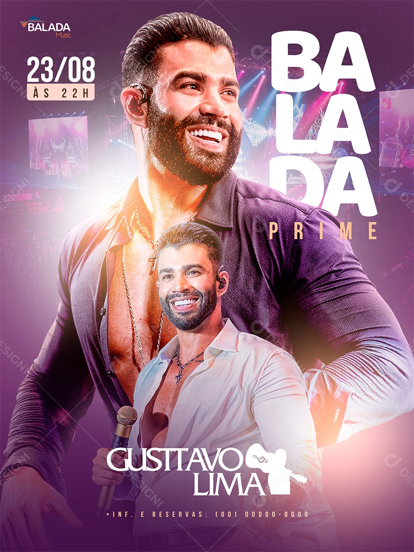 Balada Prime Gusttavo Lima Flyer Social Media PSD Editável