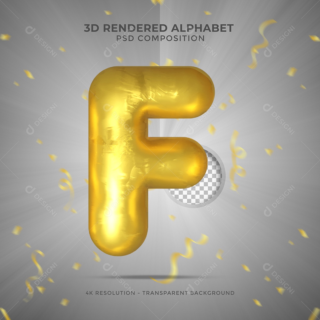 Letra F Maiúscula Dourada Ilustração 3D PSD
