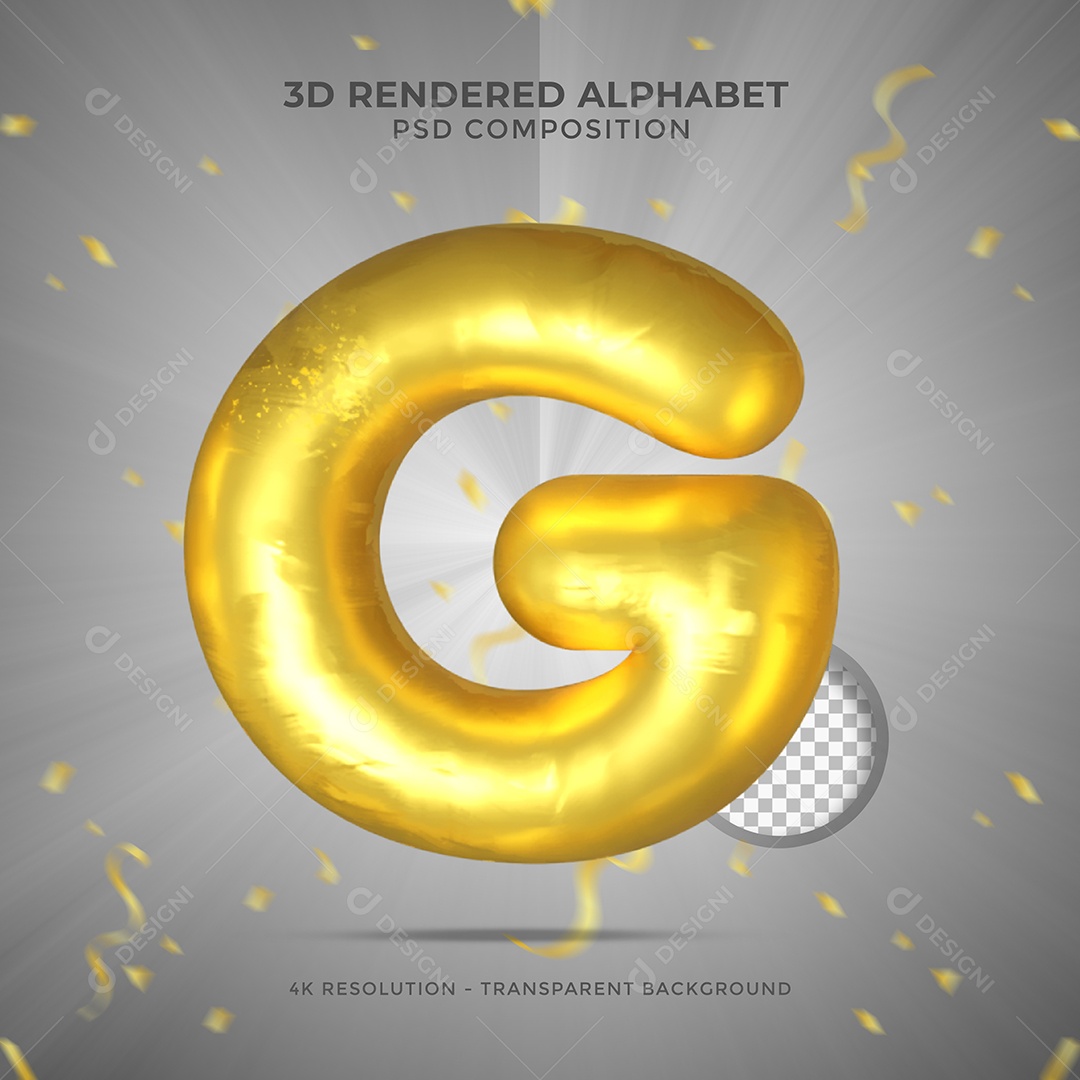 Letra G Maiúscula Dourada Ilustração 3D PSD
