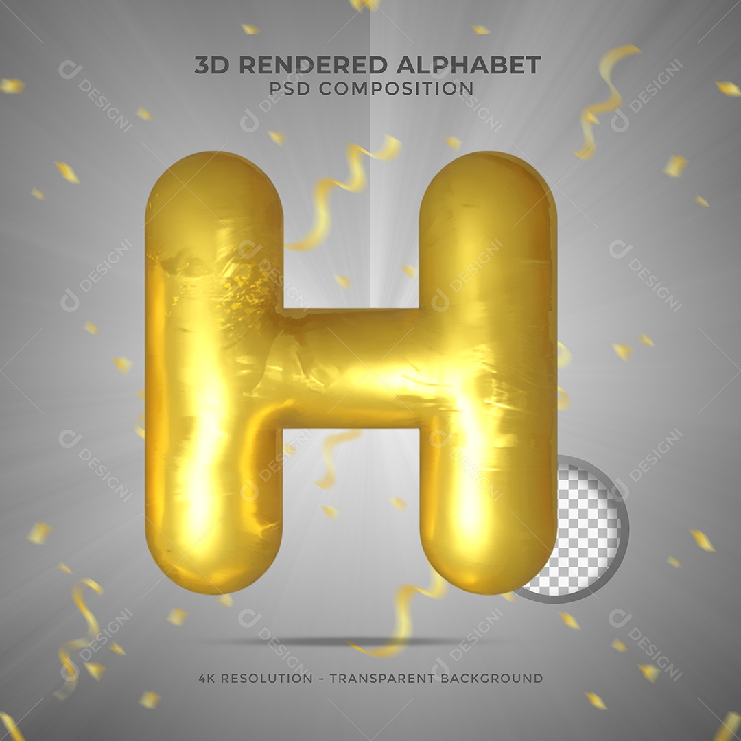 Letra H Maiúscula Dourada Ilustração 3D PSD
