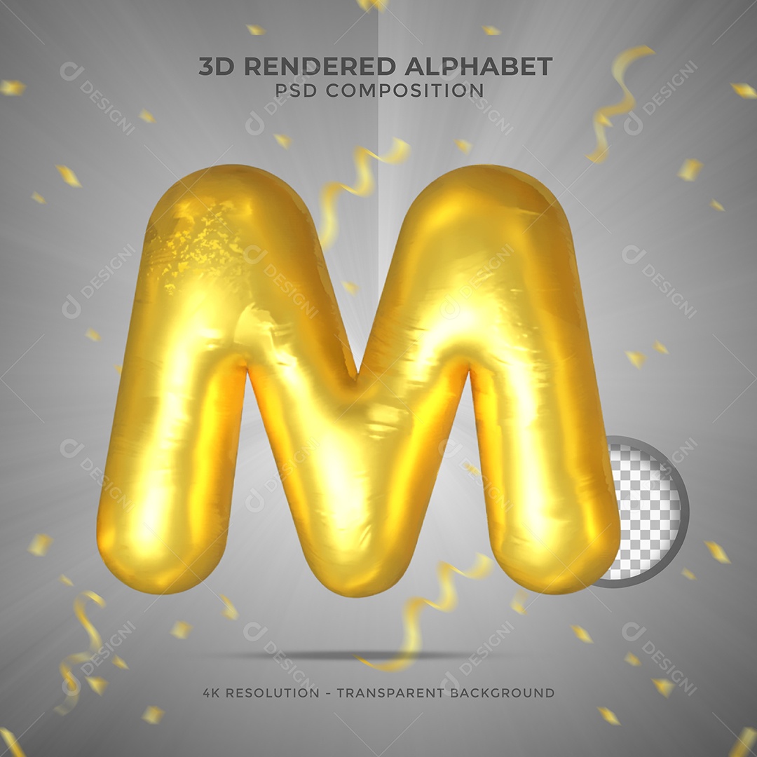 Letra M Maiúscula Dourada Ilustração 3D PSD