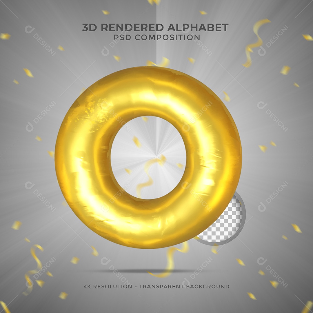Letra O Maiúscula Dourada Ilustração 3D PSD