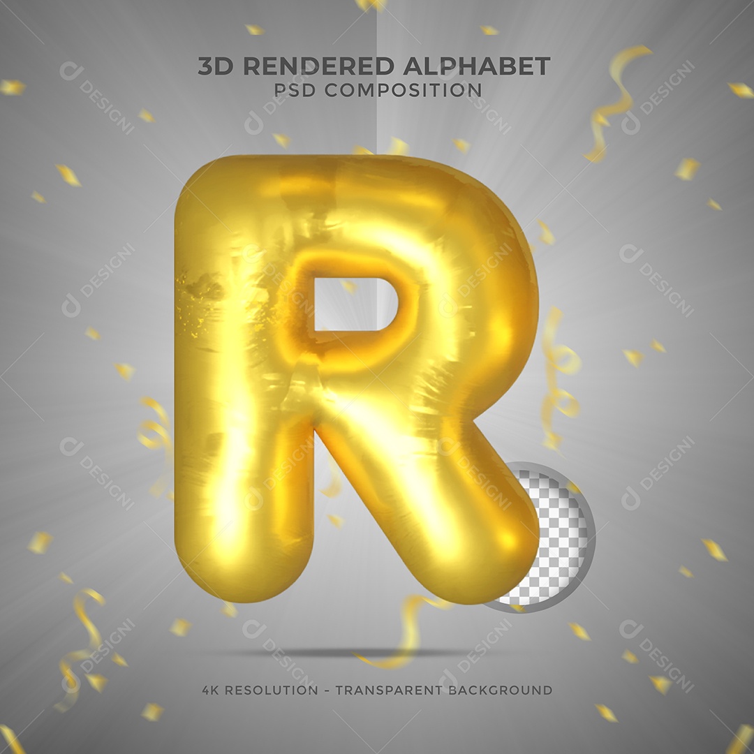 Letra R Maiúscula Dourada Ilustração 3D PSD